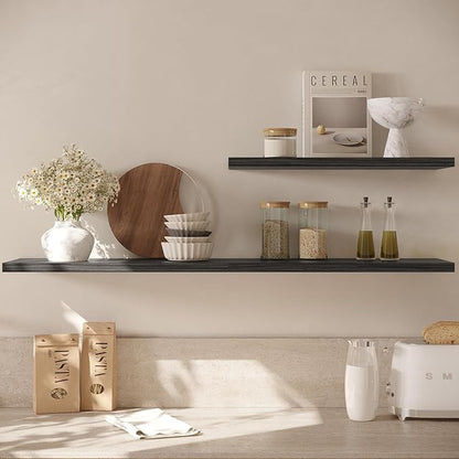 Wall Shelf Set of 3,Dark Wood Floating Shelves 30 in W x 10 in D x 1 in H, Wooden Floating Wall Shelf with Invisible Brackets for Living Room/Bedroom/Bathroom/Kitchen Storage and Decor