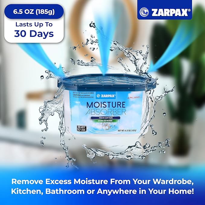 Moisture Absorber Fresh Cotton 6.5 oz/185g | Removes Moisture, Damp & Humidity | Odor Absorber With Fresh Cotton Fragrance | Moisture Trap for Bathroom, Closet, Kitchen | Set of 15