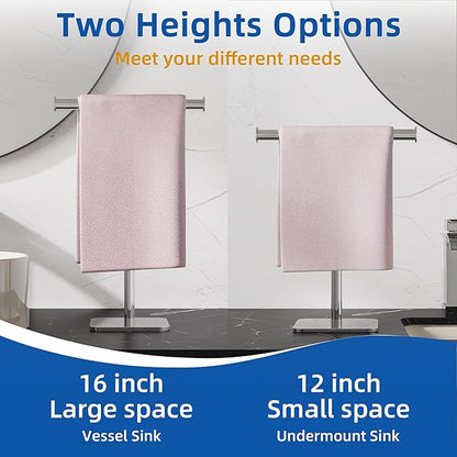RUACQ T-Shape Hand Towel Holder Stand, Weighted Base Towel Rack, Countertop Towel Holder for Bathroom, 304 Stainless Steel, Heavy Duty (Chrome)