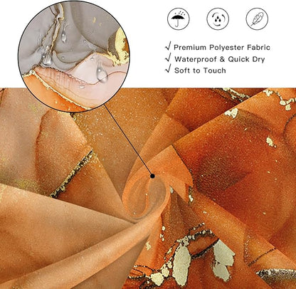 Long Shower Curtain 72 x 78 Inch, Tall Abstract Marble Shower Curtains for Bathroom Decor, Modern Luxury Art Decor Ink Texture Fabric Shower Curtain Set with Hooks, Orange