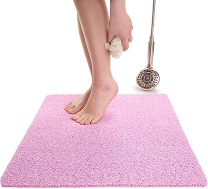 Enkosi Loofah Shower Mat Non-Slip - Anti-Slip Bath Mat for Inside Showers, Tub, Bathtub, Bathroom - Quick Dry PVC with Drain Holes - Cushioned Safety Grip - Secure for Kids and Elderly (Pink 24x24)