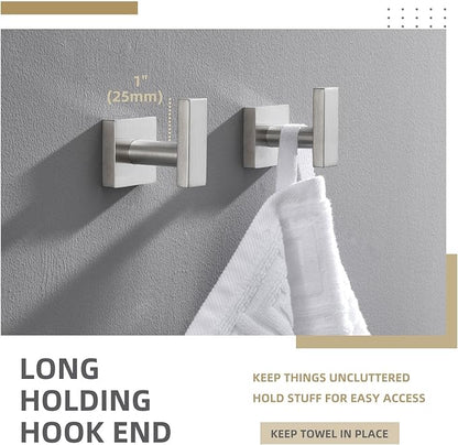 Angle Simple Bathroom Towel Hook 2 Pack, SUS304 Stainless Steel Bath Robe Holder, Modern Coat Hook Wall Mounted, Brushed Nickel
