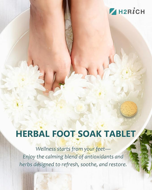 Hydrogen Foot Soak Effervescent Tablets 10 Pack | Ginger & Mugwort Herb Foot Bath, Relaxing Spa Pedicure Care | Improves Circulation, Soothes Tired Feet, Softens Calluses, Controls Odor