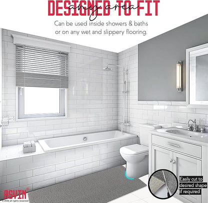 Asvin Soft Textured Bath, Shower, Tub Mat, 24x16 Inch Rectangular, Phthalate Free, Non Slip Comfort Bathtub Mats with Drain, PVC Loofah Bathroom Mat for Wet Areas, Quick Drying, Grey