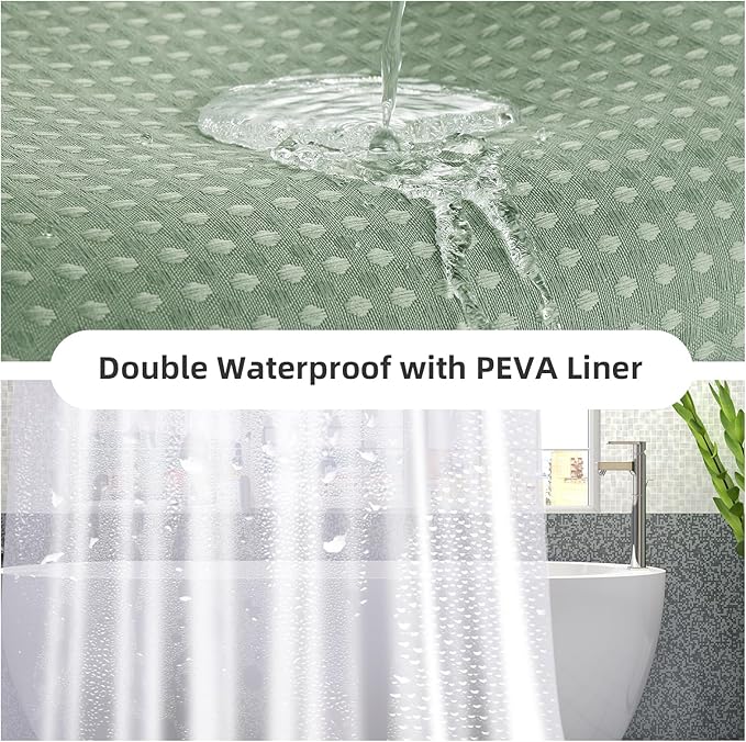 LaCyan 3 in 1 Waterproof Waffle Weave Shower Curtain and Clear Liner Set with 12 Stainless Steel Hooks Double Sided for Bathroom 72 Inches Heavy Duty Polyester Fabric Shower Curtains 72x84