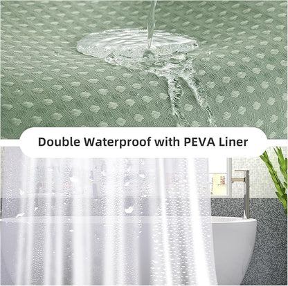LaCyan 3 in 1 Waterproof Waffle Weave Shower Curtain and Clear Liner Set with 6 Stainless Steel Hooks Double Sided for Bathroom 72 Inches Heavy Duty Polyester Fabric Shower Curtains 36x72