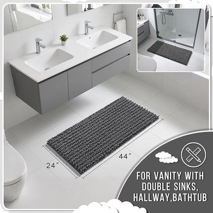 Yimobra Long Bathroom Rugs Non Slip Washable 44x24 Inch - Ultra Soft Absorbent Chenille Bath Mat, Quick Dry Shaggy Floor Carpet for Tub Shower, Dark Gray Home Decor Accessories