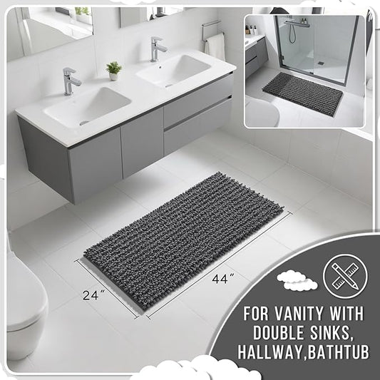 Yimobra Long Bathroom Rugs Non Slip Washable 44x24 Inch - Ultra Soft Absorbent Chenille Bath Mat, Quick Dry Shaggy Floor Carpet for Tub Shower, Dark Gray Home Decor Accessories