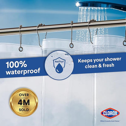 CLOROX Shower Curtain Liner, Premium Medium-Weight Durable Waterproof 6g PEVA for Bathroom with Weighted Magnets, Standard Size 72" x 72", Clear 1 Pack