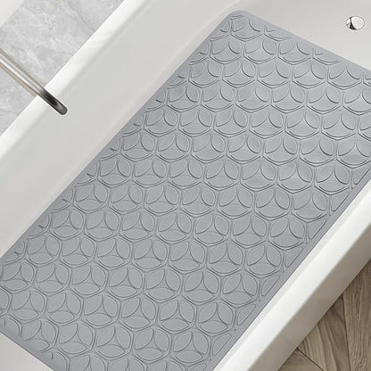 WRISIN Bathtub Mat Non Slip with Suction Cups - 100% Rubber Bathroom Mat Textured for Bath Tub Shower Safety - Soft on Touch - BPA/PVC Free - Pet Dog Bath Mat - Machine Washable - 16 × 28 Inch（Gray）