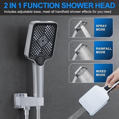Bathtub Shower Faucet Set with Pressure Balance Valve, 12" Ceiling Mount Shower System with Tub Spout Multi-function Handheld Head Pressure Balancing Push Button Diverter Shower Trim Kit,Chrome