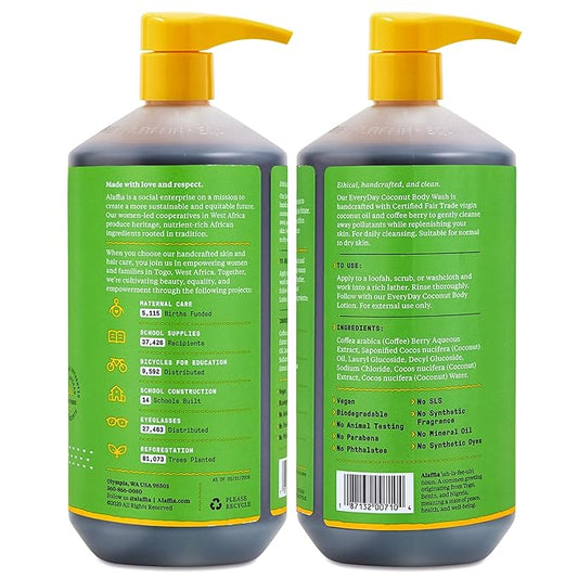 Alaffia Body Wash, Everyday Coconut, 2-Pack – Moisturizing Soap with Nourishing Coffee Berry Extract & Coconut Water, Vegan & Cruelty-Free, 32 Oz Ea