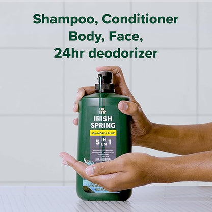 Irish Spring 5 in 1 Body Wash for Men, Men's Body Wash, Smell Fresh and Clean for 24 Hours, Conditions and Cleans Body, Face, and Hair, Made with Biodegradable Ingredients, 30 Oz Pump (Pack of 2)