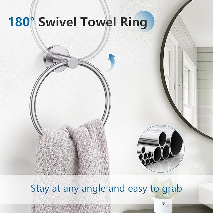 TNOMS Brushed Nickel 5 Pieces Towel Bar Set Bathroom Hardware Set Upgraded Toilet Paper Holder with Shelf,Towel Holder Set for Bathroom Stainless Steel Wall Mounted 23.6 Inch