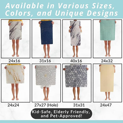 ENKOSI Loofah Square Shower Mat - Non Slip Shower Mats for Inside Shower - Extra Large 31x31 Shower Floor Mat Non Slip - Square Bath Mat for Shower - Secure Anti Slip Shower Bathroom Mat (31x31 Gray)