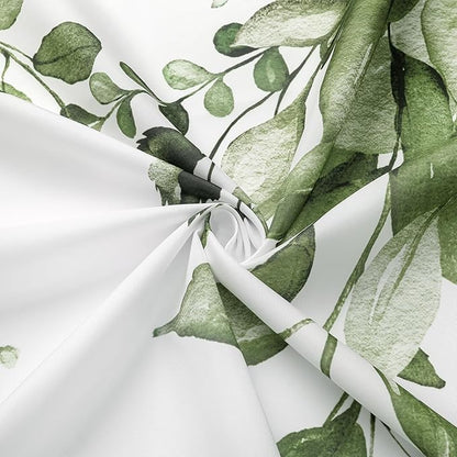 Gibelle Olive Green Eucalyptus Shower Curtain, Watercolor Plant Leaves with Floral Bathroom Shower Curtain Set with Hooks, 72x72