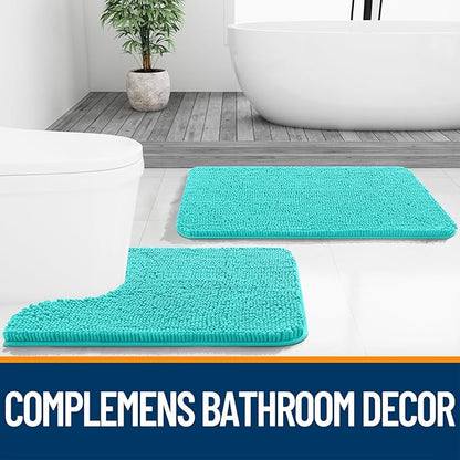 OLANLY Bathroom Rugs 47x24, Extra Soft Absorbent Chenille Bath Rugs, Rubber Backing Quick Dry, Machine Washable Bath Mats for Bathroom Floor, Tub and Shower, Home Decor Accessories, Teal