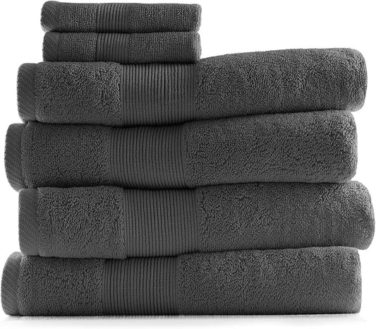 Hearth & Harbor Bath Towels for Bathroom - 100% Ring Spun Cotton Luxury Bathroom Towels - Ultra Soft & Highly Absorbent, Bath Towels Set of 6 - Dark Gray