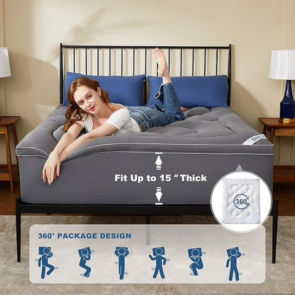 BEDLORE Full Mattress Topper, Thick Pillow Top Pad for Back Pain Relief, Cooling Soft Mattress Cover with Deep Pockets 6-15 inch