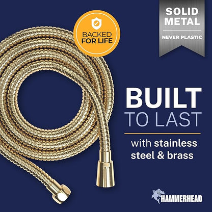 HammerHead Showers Solid Metal Shower Hose Attachment for Showerhead, Extra-Long 72-Inch Universal Replacement Hose for Hand held Shower, Polished Brass