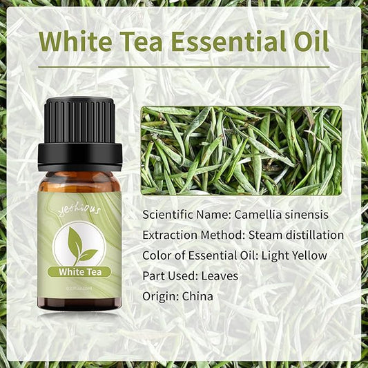 yethious White Tea Essential Oil White Tea Oil for Diffuser & Aromatherapy, Baths, Soap, Candle Making Scent Oil 2PCS*10ML