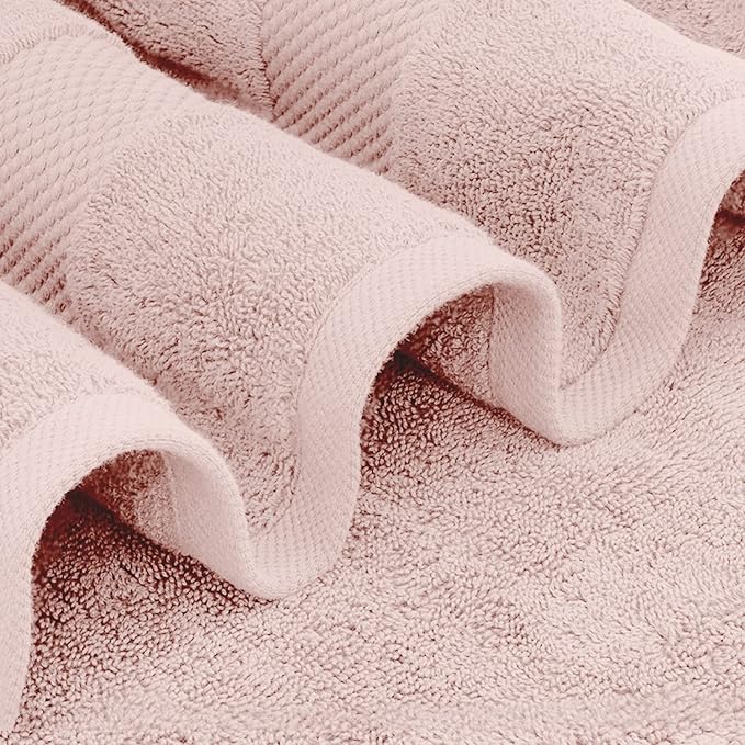 White Classic Luxury Bath Towel Set of 8 Pieces - 100% Turkish Cotton Highly Absorbent Towels for Bathroom, 2 Luxury Bath Towels 700GSM, 2 Hand Towels, 4 Washcloths, Pink