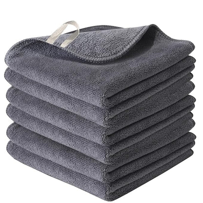 Nugilla Makeup Remover Cloth 12 x 12 Inch, Reusable Makeup Remover Towels for Washing Face, 6 Pack Washable Microfiber Face Cloth Fast Drying Washcloth, Grey