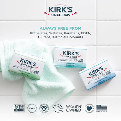 Kirk's Original Coco Castile Soap Fragrance Free 4 oz, Pack 18