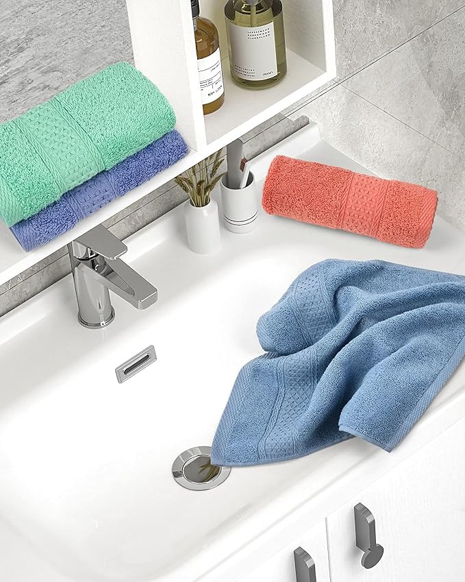 Cleanbear Face-Cloth Washcloths Set,100% Cotton, High Absorbent, 6-Pack 6 Colors, Size13 x13-deep Color