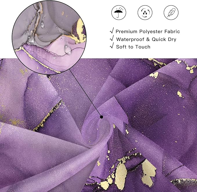 Extra Long Shower Curtain 72 x 84 Inch, Purple Tall Abstract Marble Shower Curtains for Bathroom, Modern Luxury Art Decor Ink Texture Fabric Shower Curtain Set with Hooks