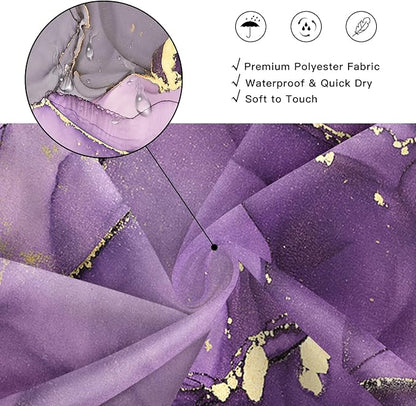 Extra Long Shower Curtain 72 x 84 Inch, Purple Tall Abstract Marble Shower Curtains for Bathroom, Modern Luxury Art Decor Ink Texture Fabric Shower Curtain Set with Hooks