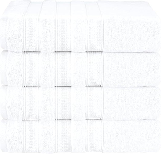 American Soft Linen Salem 100% Cotton Turkish 4 Piece Bath Towels for Bathroom, 600 GSM Soft Absorbent Quick Dry Bath Towel Set, White