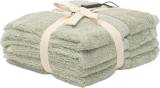 Mosobam Luxury Turkish Towels Set of 4 Washcloths 13X13 Seagrass Green 700 GSM Bamboo Viscose & Aegean Turkish Combed Cotton