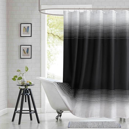 Black Shower Curtain 78 Inches Long, Modern Black and White Gradient Horizontal Stripe Waterproof Polyester Shower Curtains for Bathroom, 72x78 Inches
