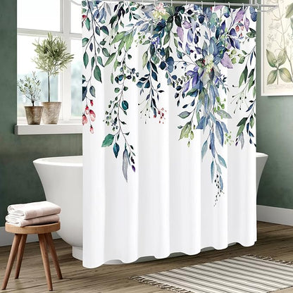 Gibelle Long Shower Curtain 72 x 78, Green Eucalyptus Leaves Shower Curtain, Watercolor Floral Plant Bathroom Curtains Shower Set