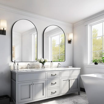 GLASHOM Arched Bathroom Mirror, 30"x48" Black Arched Mirror for Bathroom, Wall Mounted Mirror, Black Vanity Wall Mirror w/Metal Frame for Bedroom, Entryway, Living Room, Vertically Hanging