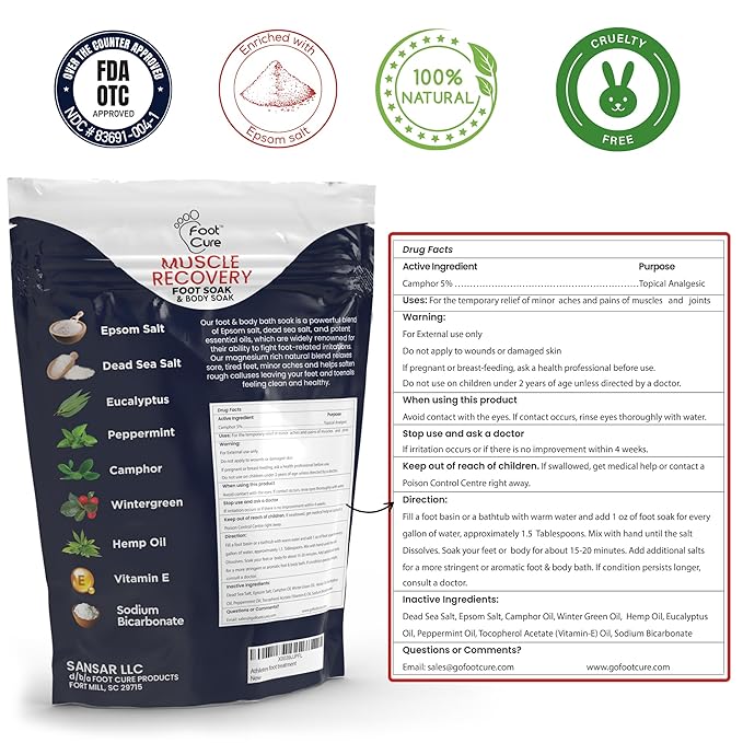 FOOT CURE Foot Soak with Epsom Salts – All-Natural Blend for Relaxing Foot Care – Softens Calluses & Refreshes Feet – Invigorating Scent, Spa Pedicure – 16 oz (Pack of 1)