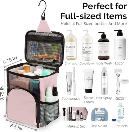 College Dorm Room Essentials for Girls - Original Shower Caddy Dorm - Portable, Durable, Roomy, Foldable Water Resistant Shower Bag in Light Pink with Metal Hook for Hanging (Blush Pink)