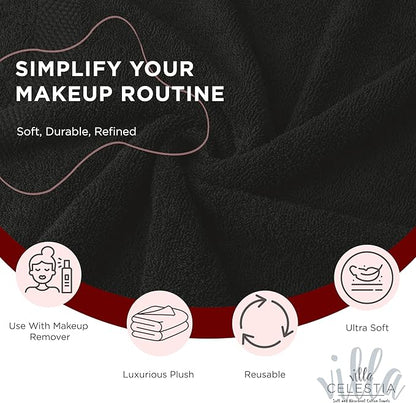 Black Makeup Remover Towels Set of 4, 100% Soft Cotton Reusable Luxury 4 Pcs Makeup Wipes for Face, Ideal for Salon, Bath, Hotel, Spa, Washcloths for Face Pack of 4 (12"X12")