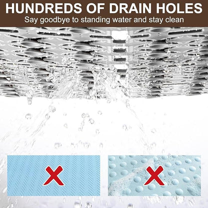 Shower Mat Non Slip，24"X24" Bathtub Mat Non Slip Square Shower Mats for Inside Shower with Drain Holes Suction Cups, Quick Drain, TPE Shower Floor Mat for Elderly & Kids (D-Grey)