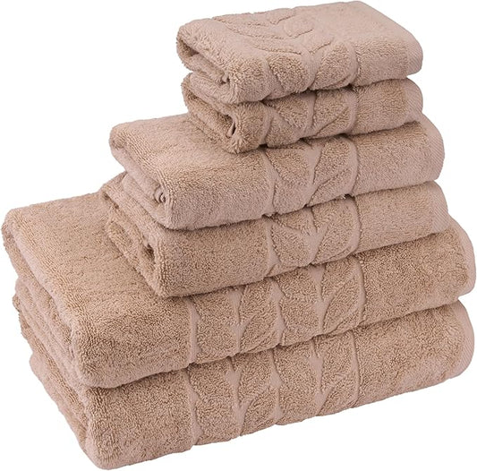 BAGNO MILANO Organic Turkish Cotton Bath Towels, Luxury Jacquard Collection, Certified Organic Highly Absorbent, Soft-Plush Towel Set (Latte, 6 Pcs Towel Set)