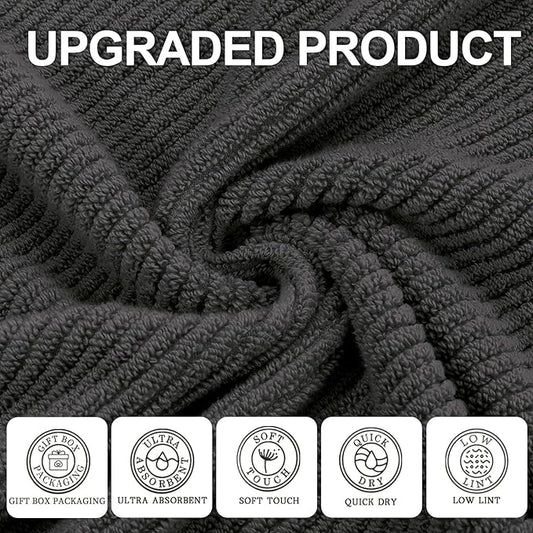 VOOVA & MOVAS Gray Towels - 100% Cotton | Lightweight | Quick Dry | Thick | Soft, Towel Set of 6, 2 Large Bath 30" x 56", 2 Hand 18" x 28", 2 Washcloths 13" x 13", Towel Gift Set, Dark Grey