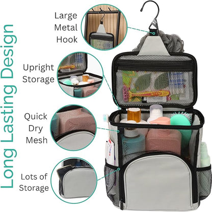 Original Portable Shower Caddy For College Dorms - Foldable Mesh Tote - Dorm Room Essentials - Durable Hanging Travel Shower Bag - Perfect for College Students, Men, Women (Grey)