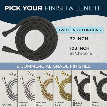 HammerHead Showers Solid Metal Shower Hose Attachment for Showerhead, Extra-Long 72-Inch Universal Replacement Hose for Hand held Shower, Matte Black