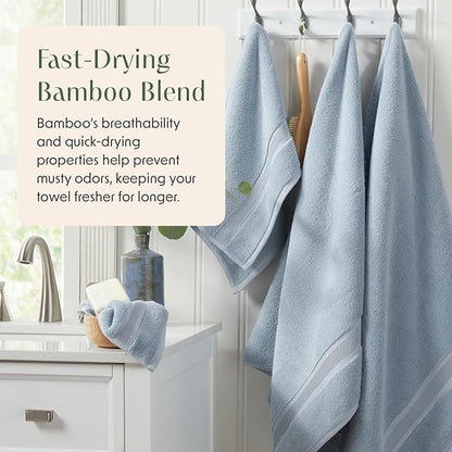 Springtree Home Luxury Bamboo Rayon Bath Towel Set of 4 | 35% Bamboo Rayon - 65% Cotton | Absorbent Quick-Dry Towels for Bathroom | Oeko-TEX Standard 100 Cotton | Blue Fog - 4 Pack