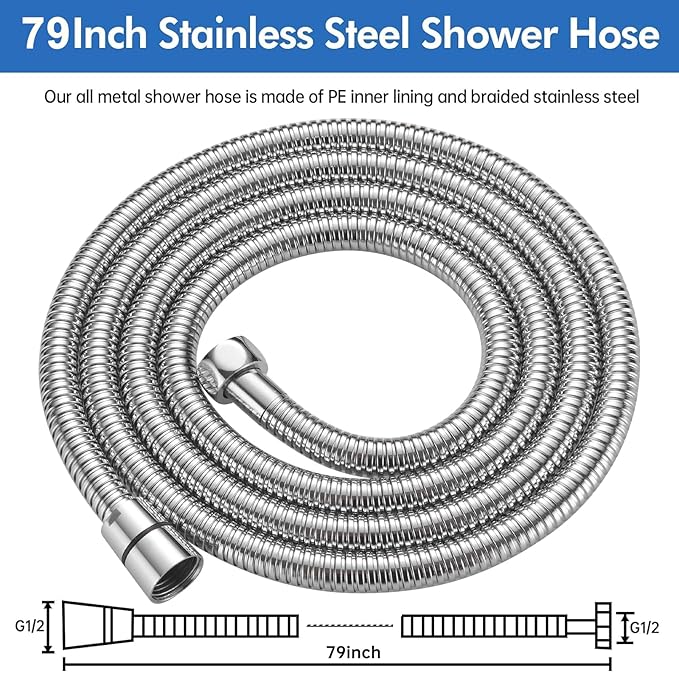 RUMOSE 79 inches Shower Hose Extra Long Stainless Steel Shower Tube Attachment Flexible Handheld Shower Sprayer Hose, Polished Chrome