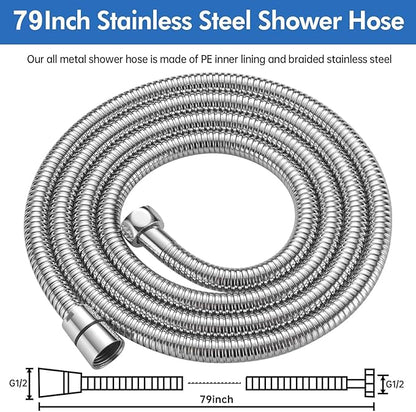 RUMOSE 79 inches Shower Hose Extra Long Stainless Steel Shower Tube Attachment Flexible Handheld Shower Sprayer Hose, Polished Chrome