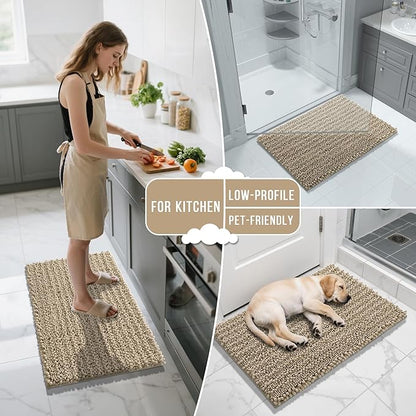 Yimobra Long Bathroom Rugs Non Slip Washable 44x24 Inch - Ultra Soft Absorbent Chenille Bath Mat, Quick Dry Shaggy Floor Carpet for Tub Shower, Camel Home Decor Accessories