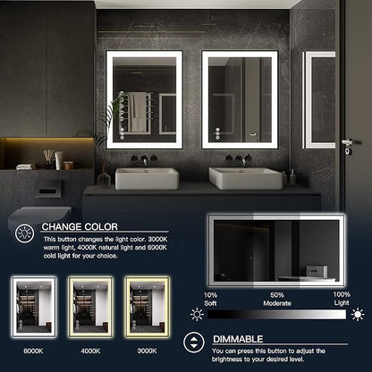 ISKM Framed LED Mirror for Bathroom 44"x32", Dimmable LED Bathroom Mirror with Lights, Anti-Fog, Front and Backlit Lighted Mirror 3-Colors, Shatterproof, Memory Function