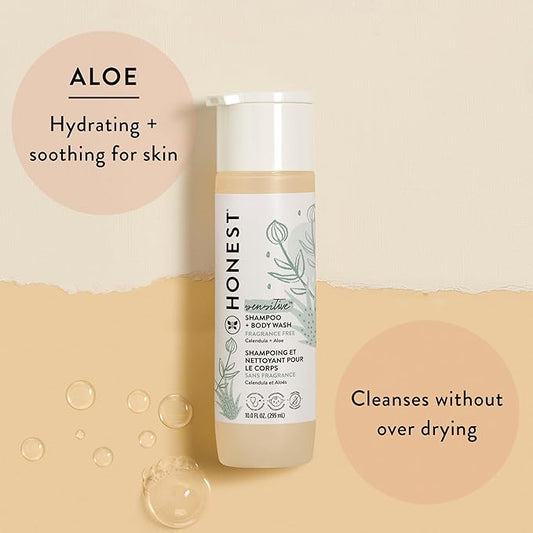 The Honest Company 2-in-1 Cleansing Shampoo and Body Wash for Sensitive Skin Gentle Tear-Free Hypoallergenic Baby with Naturally Derived Ingredients Fragrance-Free 10 fl oz
